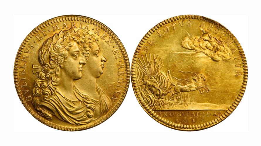 イギリス 1689年 ウィリアム＆メアリー コロネーション　ゴールドメダル PCGS MS62【入札期限：2020年8月5日】
